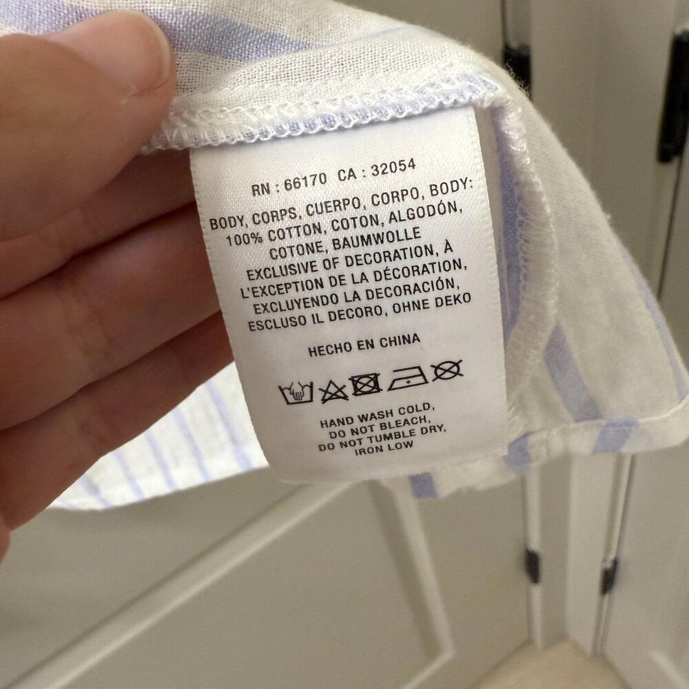 Anthropologie HD in Paris S Blue White Stripe Shirt Embroidered Floral - Picture 5 of 6